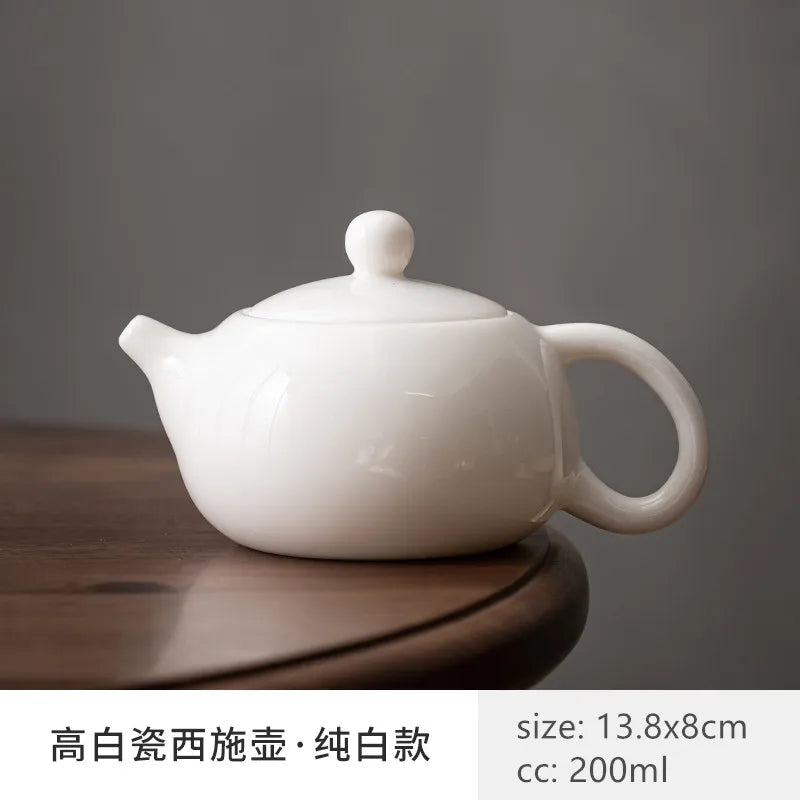 Sheep Fat Jade White Porcelain Xishi Teapot Chinese Tea Set Household Hand-made Tea Pot Ceramic Filter Tea Infuser Beauty Kettle