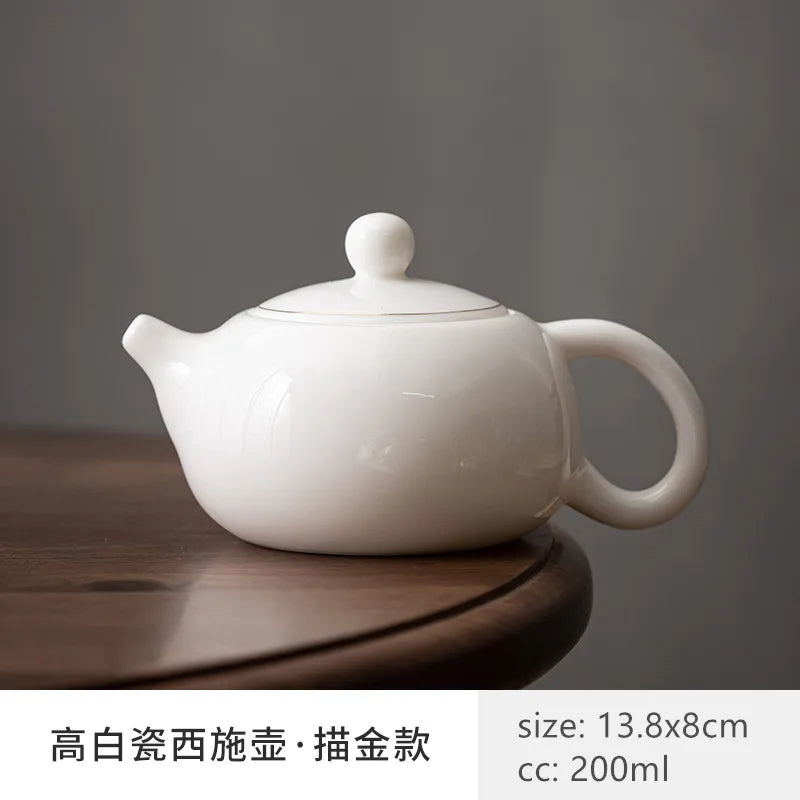 Sheep Fat Jade White Porcelain Xishi Teapot Chinese Tea Set Household Hand-made Tea Pot Ceramic Filter Tea Infuser Beauty Kettle