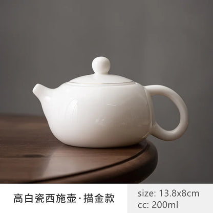 Sheep Fat Jade White Porcelain Xishi Teapot Chinese Tea Set Household Hand-made Tea Pot Ceramic Filter Tea Infuser Beauty Kettle