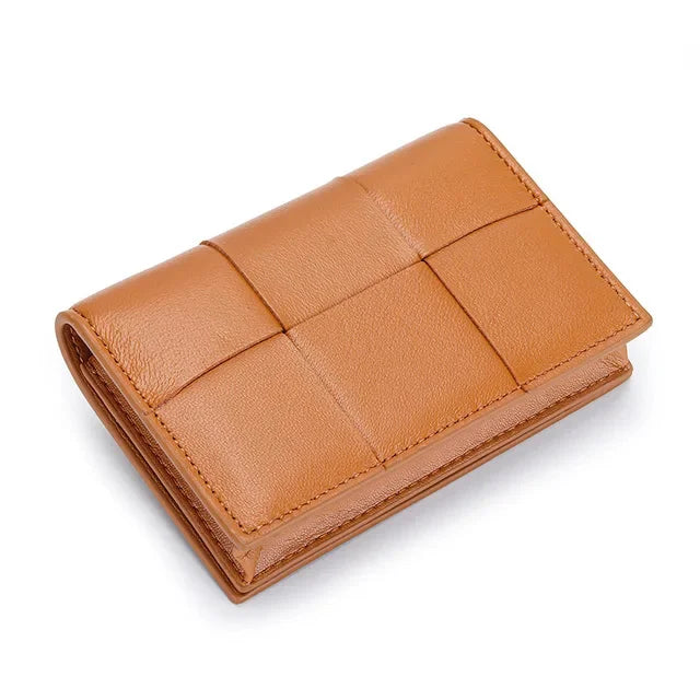Sheepskin Braided Holder Women Bifold Leather Bank Credit Case Wallets Coin Purse Men Unisex Business Name Card Bag