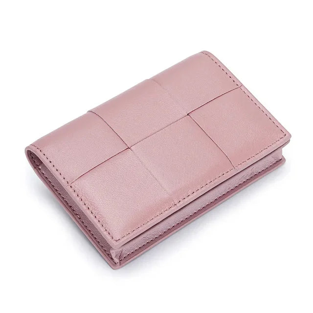 Sheepskin Braided Holder Women Bifold Leather Bank Credit Case Wallets Coin Purse Men Unisex Business Name Card Bag