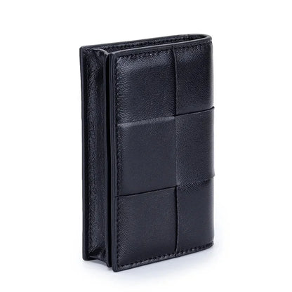 Sheepskin Braided Holder Women Bifold Leather Bank Credit Case Wallets Coin Purse Men Unisex Business Name Card Bag
