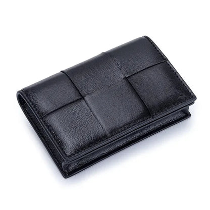 Sheepskin Braided Holder Women Bifold Leather Bank Credit Case Wallets Coin Purse Men Unisex Business Name Card Bag