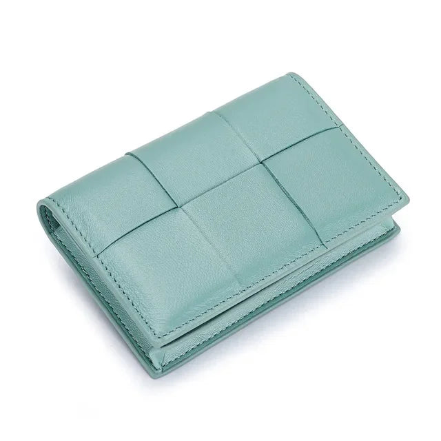 Sheepskin Braided Holder Women Bifold Leather Bank Credit Case Wallets Coin Purse Men Unisex Business Name Card Bag