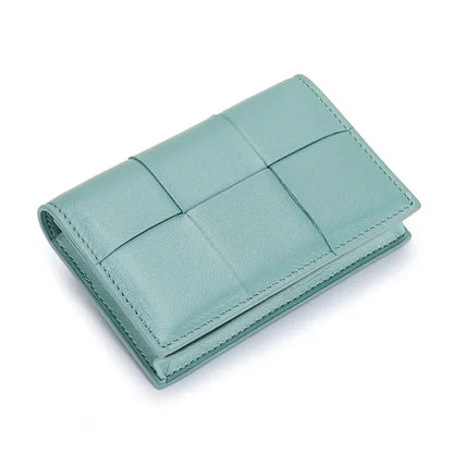 Sheepskin Braided Holder Women Bifold Leather Bank Credit Case Wallets Coin Purse Men Unisex Business Name Card Bag