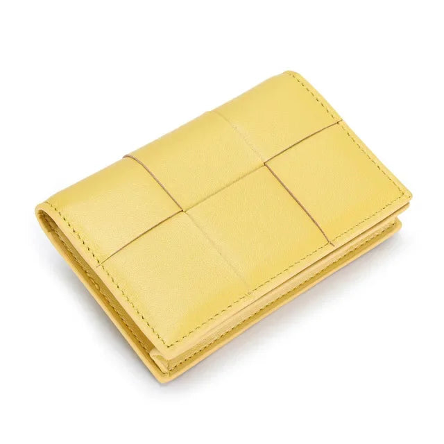 Sheepskin Braided Holder Women Bifold Leather Bank Credit Case Wallets Coin Purse Men Unisex Business Name Card Bag