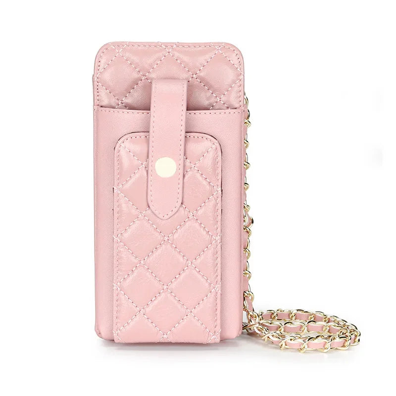 Sheepskin Fragrance Wind Ringed Cell Phone Lady Shoulder Crossbody Leather Chain One Mini Small Bag