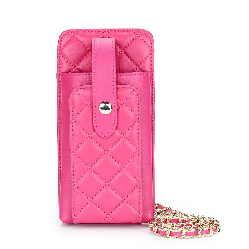 Sheepskin Fragrance Wind Ringed Cell Phone Lady Shoulder Crossbody Leather Chain One Mini Small Bag