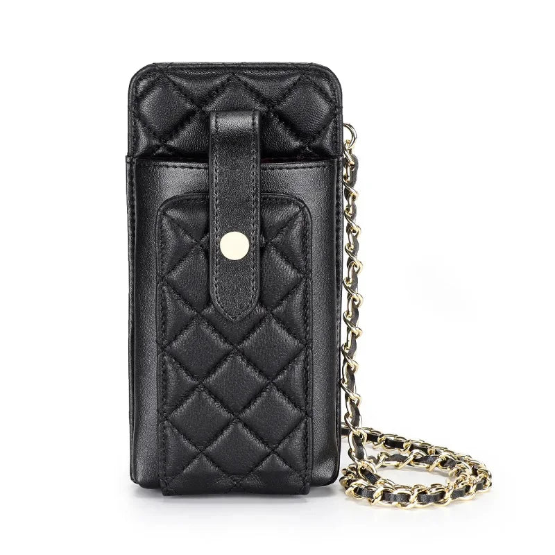 Sheepskin Fragrance Wind Ringed Cell Phone Lady Shoulder Crossbody Leather Chain One Mini Small Bag