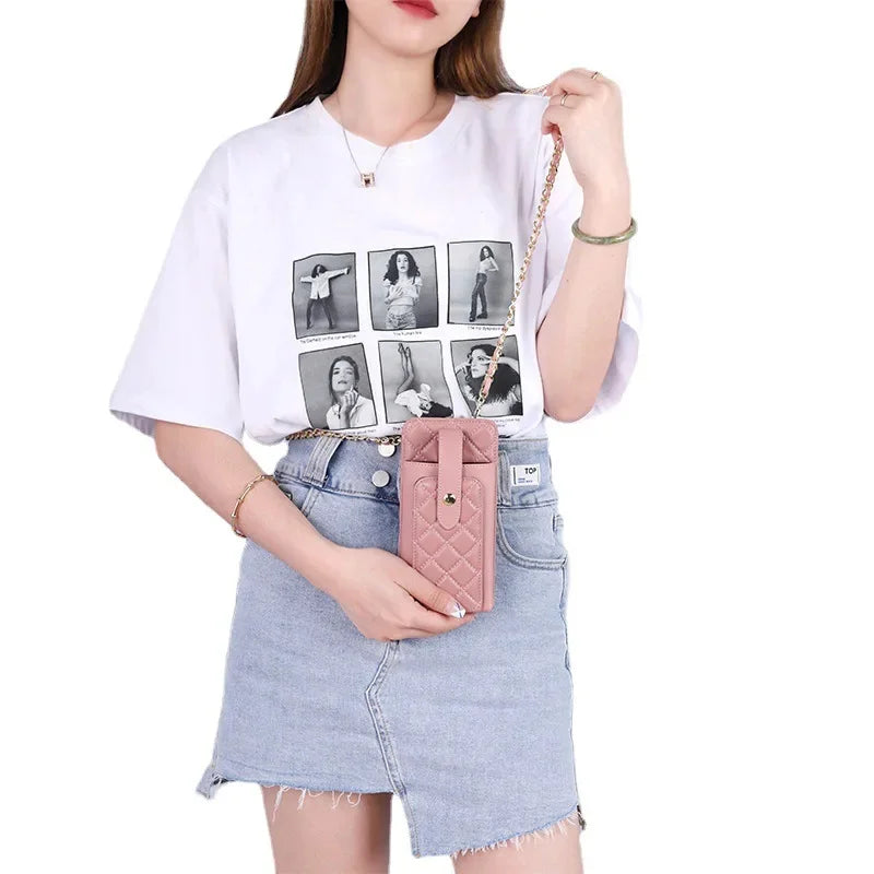 Sheepskin Fragrance Wind Ringed Cell Phone Lady Shoulder Crossbody Leather Chain One Mini Small Bag