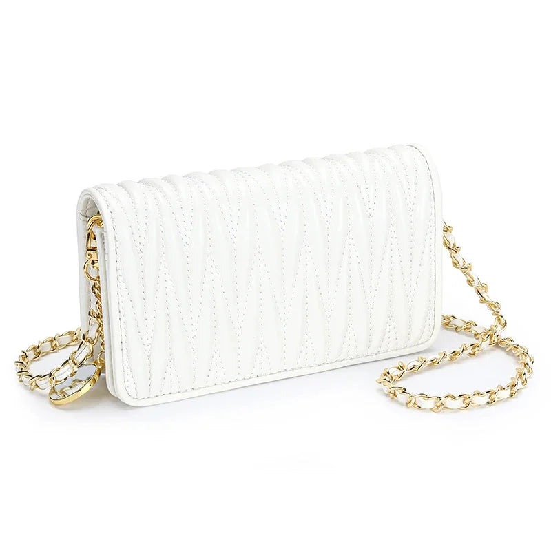 Sheepskin Pleated Chain Diagonal Ladies New Leather Shoulder Armpit Mobile Phone Mini Ins Small Square Bag Women