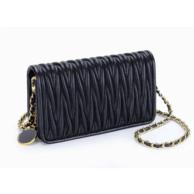 Sheepskin Pleated Chain Diagonal Ladies New Leather Shoulder Armpit Mobile Phone Mini Ins Small Square Bag Women