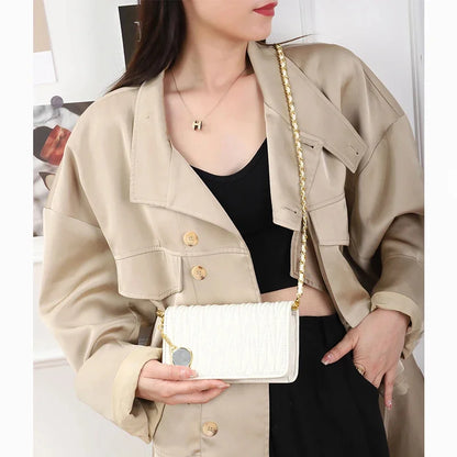 Sheepskin Pleated Chain Diagonal Ladies New Leather Shoulder Armpit Mobile Phone Mini Ins Small Square Bag Women