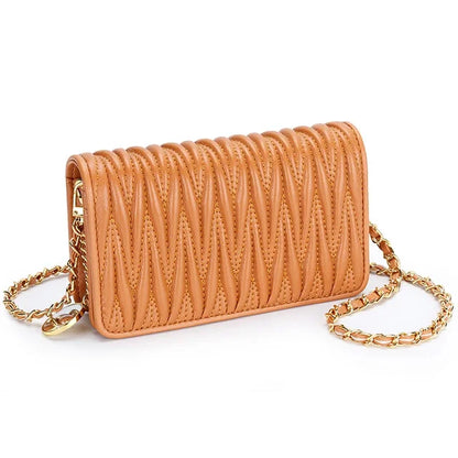 Sheepskin Pleated Chain Diagonal Ladies New Leather Shoulder Armpit Mobile Phone Mini Ins Small Square Bag Women