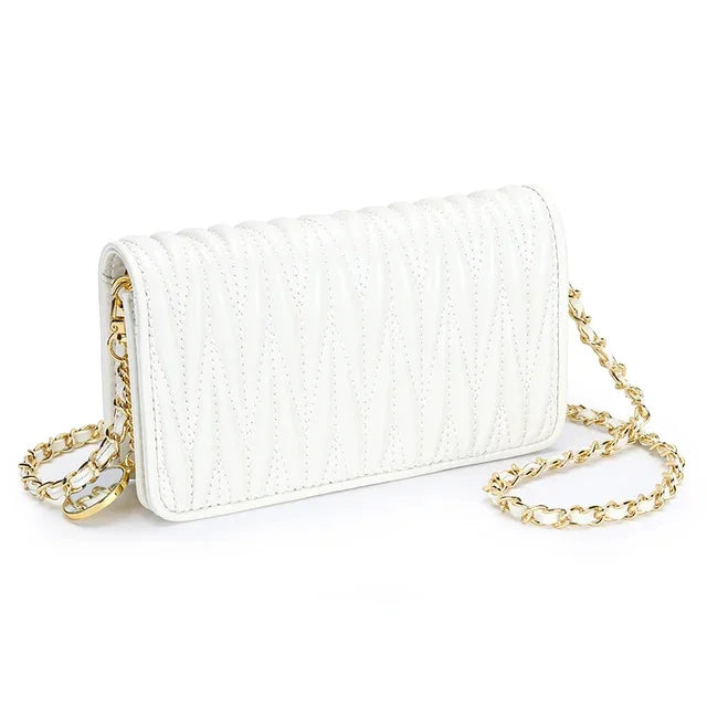 Sheepskin Pleated Chain Diagonal Ladies New Leather Shoulder Armpit Mobile Phone Mini Ins Small Square Bag Women