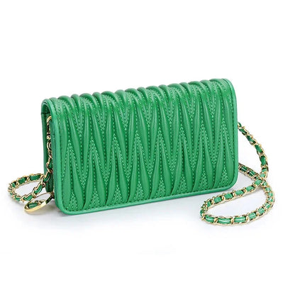 Sheepskin Pleated Chain Diagonal Ladies New Leather Shoulder Armpit Mobile Phone Mini Ins Small Square Bag Women