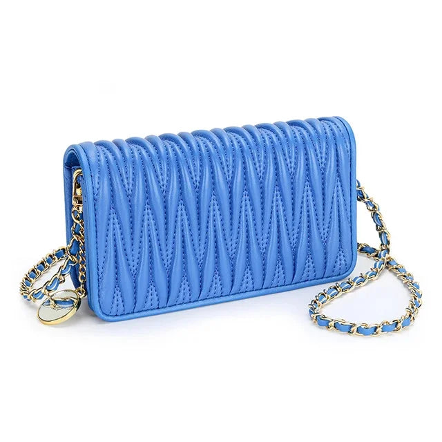 Sheepskin Pleated Chain Diagonal Ladies New Leather Shoulder Armpit Mobile Phone Mini Ins Small Square Bag Women
