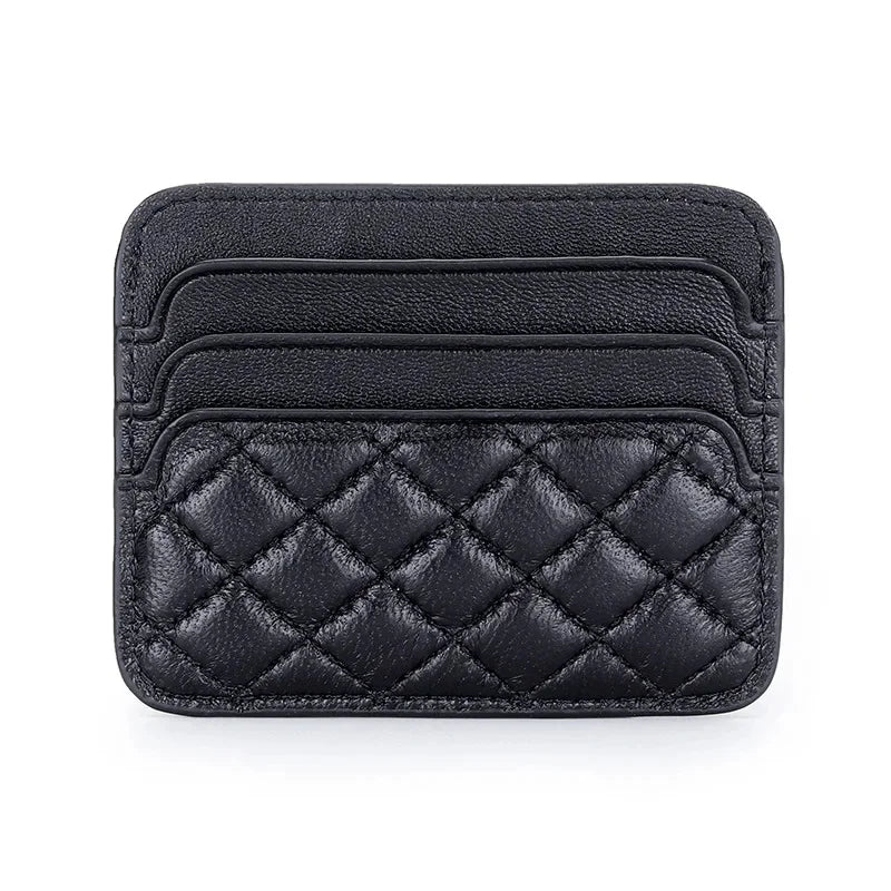 Sheepskin Quilting Credit Holder Fashion Luxury Diamond Stichting Mini Wallets For Women Slim Genuine Leather ID Card Case