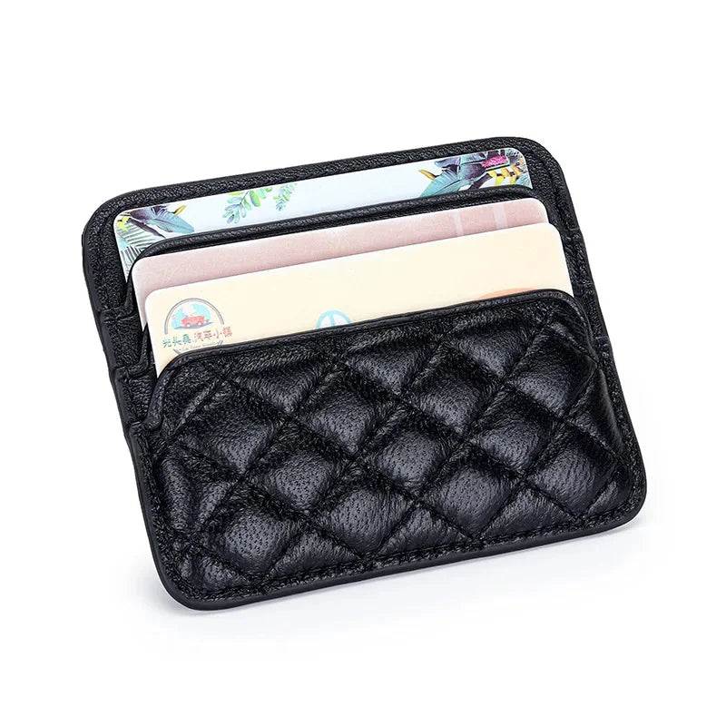 Sheepskin Quilting Credit Holder Fashion Luxury Diamond Stichting Mini Wallets For Women Slim Genuine Leather ID Card Case