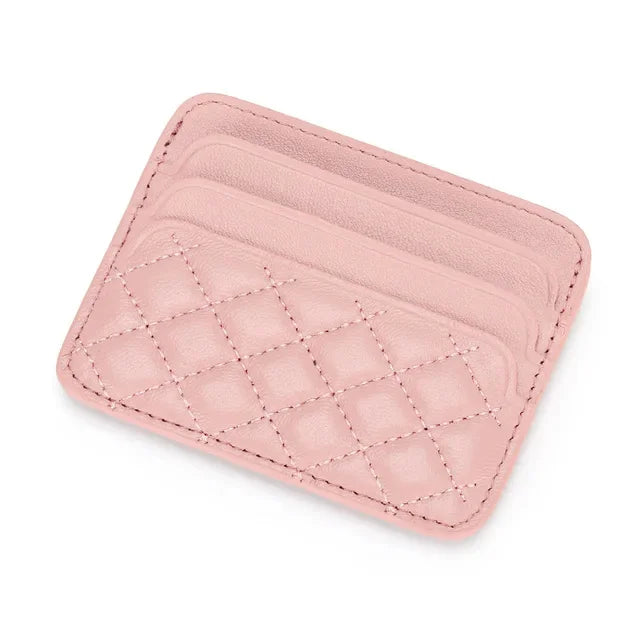 Sheepskin Quilting Credit Holder Fashion Luxury Diamond Stichting Mini Wallets For Women Slim Genuine Leather ID Card Case