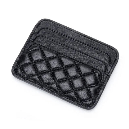 Sheepskin Quilting Credit Holder Fashion Luxury Diamond Stichting Mini Wallets For Women Slim Genuine Leather ID Card Case