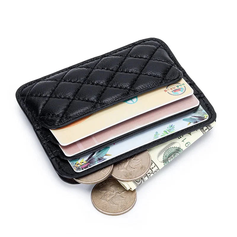 Sheepskin Quilting Credit Holder Fashion Luxury Diamond Stichting Mini Wallets For Women Slim Genuine Leather ID Card Case