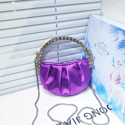 Shiny Crystal Purses Evening Handbag Luxury Designer Rhinestones Pleated Clutch Bag for Women with Zipper Shoulder Bags Party