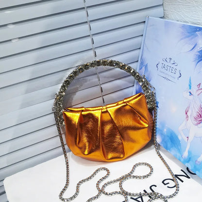 Shiny Crystal Purses Evening Handbag Luxury Designer Rhinestones Pleated Clutch Bag for Women with Zipper Shoulder Bags Party