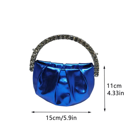 Shiny Crystal Purses Evening Handbag Luxury Designer Rhinestones Pleated Clutch Bag for Women with Zipper Shoulder Bags Party