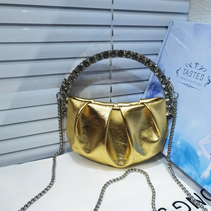 Shiny Crystal Purses Evening Handbag Luxury Designer Rhinestones Pleated Clutch Bag for Women with Zipper Shoulder Bags Party
