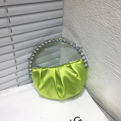 Shiny Crystal Purses Evening Handbag Luxury Designer Rhinestones Pleated Clutch Bag for Women with Zipper Shoulder Bags Party