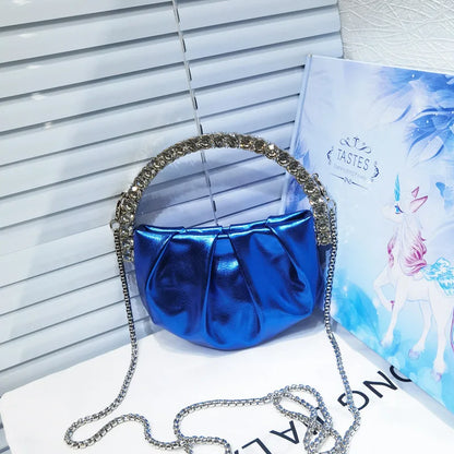 Shiny Crystal Purses Evening Handbag Luxury Designer Rhinestones Pleated Clutch Bag for Women with Zipper Shoulder Bags Party