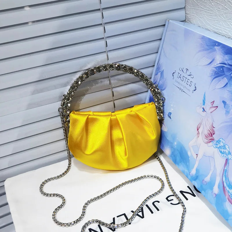 Shiny Crystal Purses Evening Handbag Luxury Designer Rhinestones Pleated Clutch Bag for Women with Zipper Shoulder Bags Party