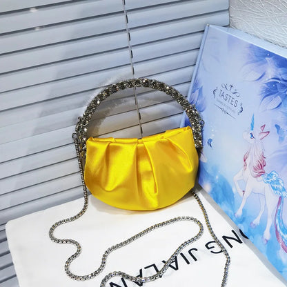 Shiny Crystal Purses Evening Handbag Luxury Designer Rhinestones Pleated Clutch Bag for Women with Zipper Shoulder Bags Party