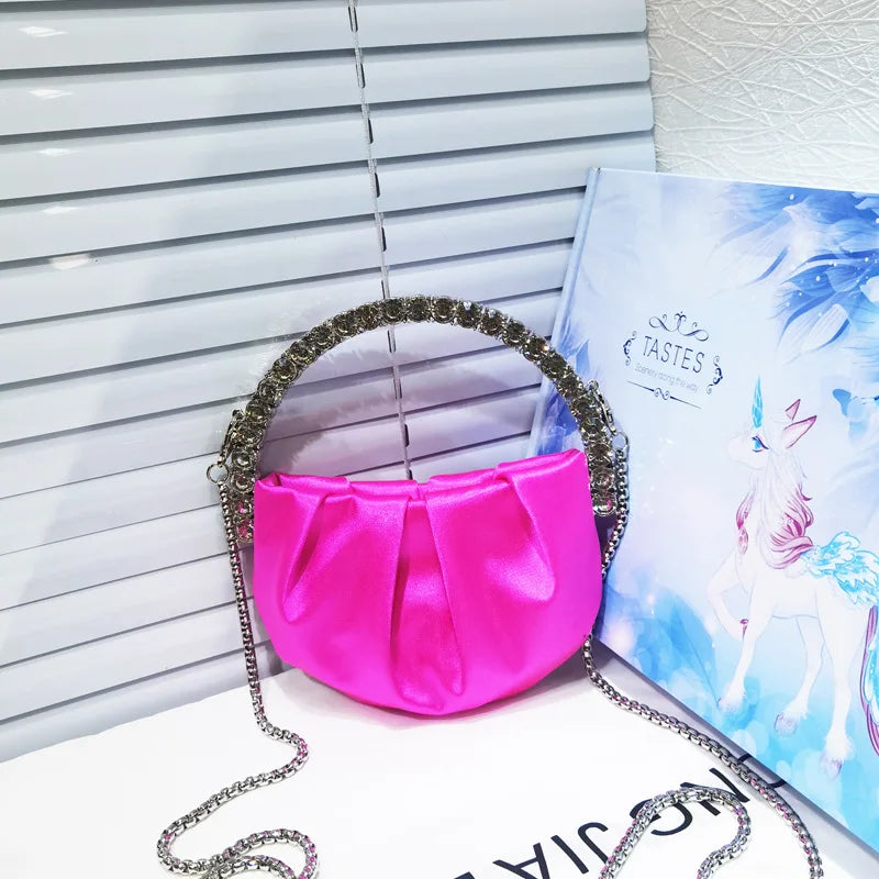 Shiny Crystal Purses Evening Handbag Luxury Designer Rhinestones Pleated Clutch Bag for Women with Zipper Shoulder Bags Party
