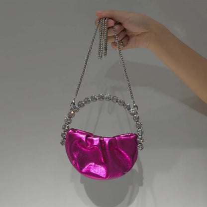 Shiny Crystal Purses Evening Handbag Luxury Designer Rhinestones Pleated Clutch Bag for Women with Zipper Shoulder Bags Party