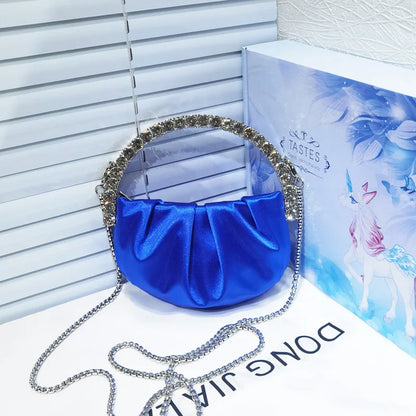 Shiny Crystal Purses Evening Handbag Luxury Designer Rhinestones Pleated Clutch Bag for Women with Zipper Shoulder Bags Party