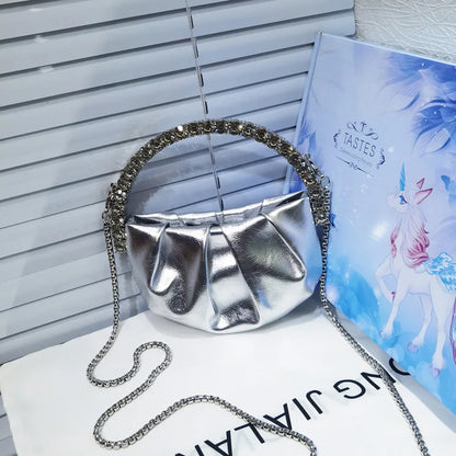 Shiny Crystal Purses Evening Handbag Luxury Designer Rhinestones Pleated Clutch Bag for Women with Zipper Shoulder Bags Party