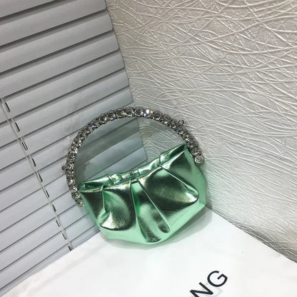 Shiny Crystal Purses Evening Handbag Luxury Designer Rhinestones Pleated Clutch Bag for Women with Zipper Shoulder Bags Party