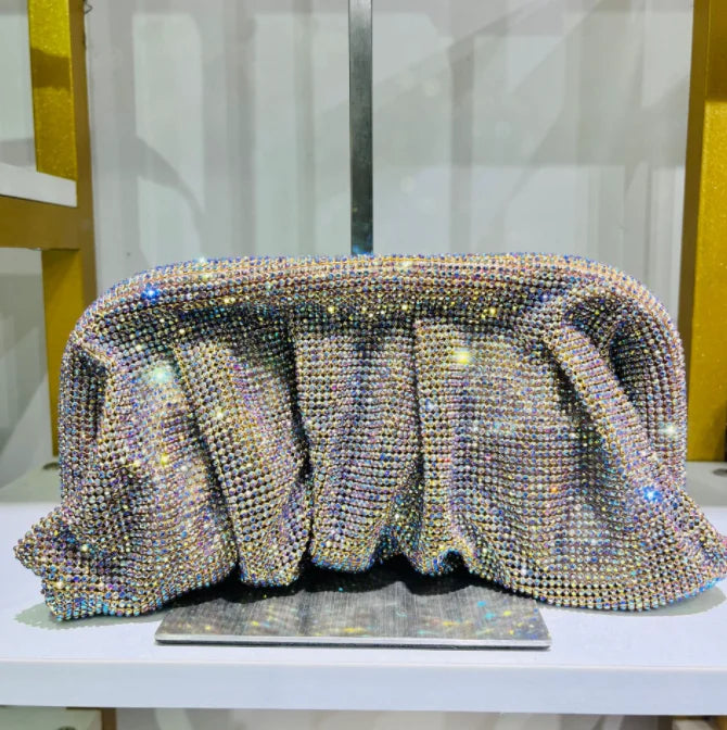 Shiny Rhinestone Evening Clutch Bags Women New Folds Crystal Clip Purses And Handbags Luxury Designer Wedding Party High Quality