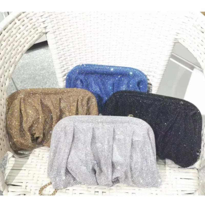 Shiny Rhinestone Evening Clutch Bags Women New Folds Crystal Clip Purses And Handbags Luxury Designer Wedding Party High Quality