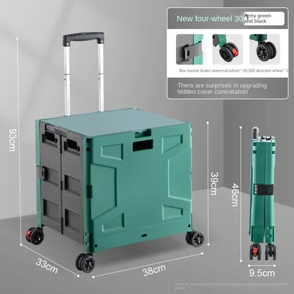 Shop Cart Small Pull Cart Flat pulled Folding Shopping Cart Mute Wheel ClimbStairs Hand-pulled Trolley