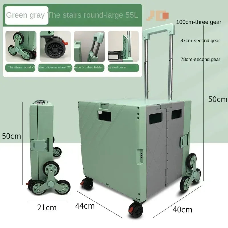 Shop Cart Small Pull Cart Flat pulled Folding Shopping Cart Mute Wheel ClimbStairs Hand-pulled Trolley