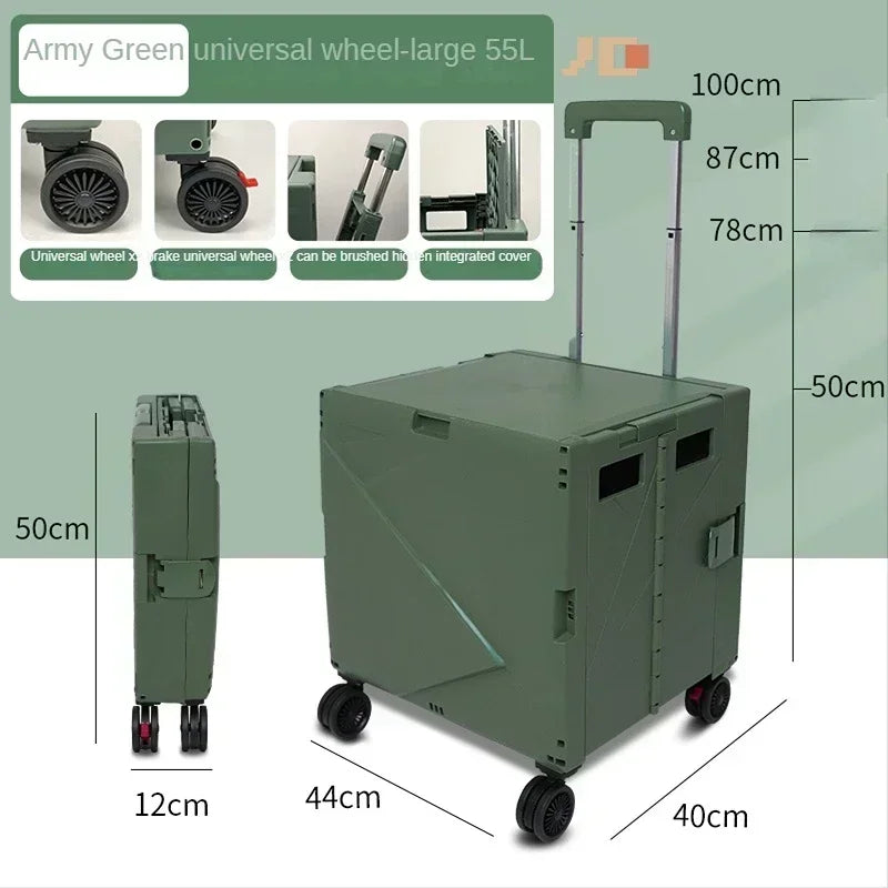 Shop Cart Small Pull Cart Flat pulled Folding Shopping Cart Mute Wheel ClimbStairs Hand-pulled Trolley
