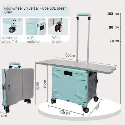Shop Cart Small Pull Cart Flat pulled Folding Shopping Cart Mute Wheel ClimbStairs Hand-pulled Trolley