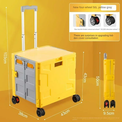 Shop Cart Small Pull Cart Flat pulled Folding Shopping Cart Mute Wheel ClimbStairs Hand-pulled Trolley