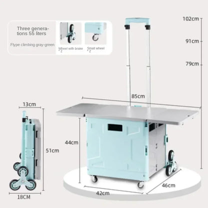 Shop Cart Small Pull Cart Flat pulled Folding Shopping Cart Mute Wheel ClimbStairs Hand-pulled Trolley