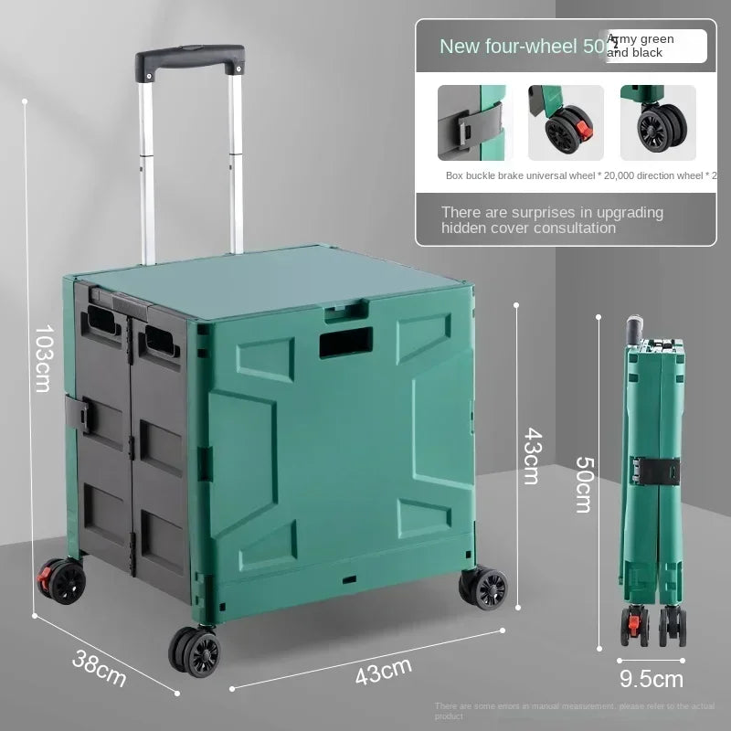 Shop Cart Small Pull Cart Flat pulled Folding Shopping Cart Mute Wheel ClimbStairs Hand-pulled Trolley