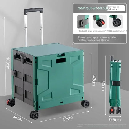 Shop Cart Small Pull Cart Flat pulled Folding Shopping Cart Mute Wheel ClimbStairs Hand-pulled Trolley