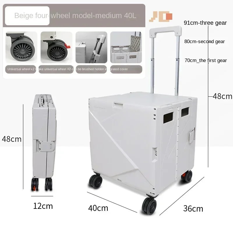 Shop Cart Small Pull Cart Flat pulled Folding Shopping Cart Mute Wheel ClimbStairs Hand-pulled Trolley